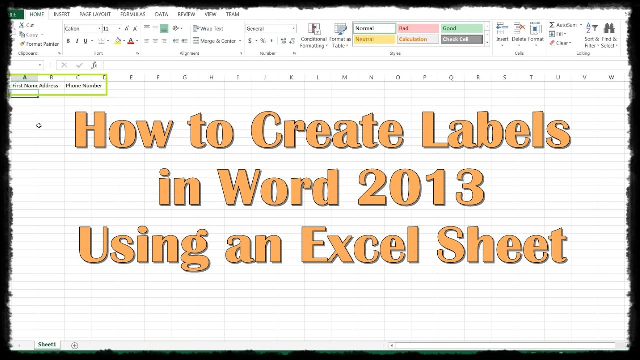 How To Create Labels In Word 2013 Using An Excel Sheet Intended For Word Label Template 16 Per Sheet A4