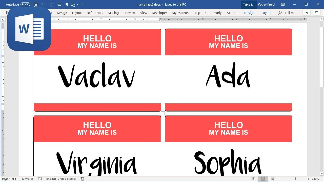 How To Create Name Tags (Badges) In Microsoft Word (Tutorial) Inside Name Tag Template Word 2010