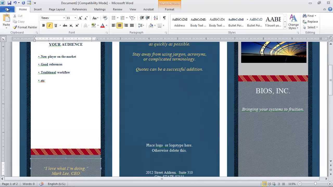 How To Make A Brochure In Microsoft Word Pertaining To Word 2013 Brochure Template