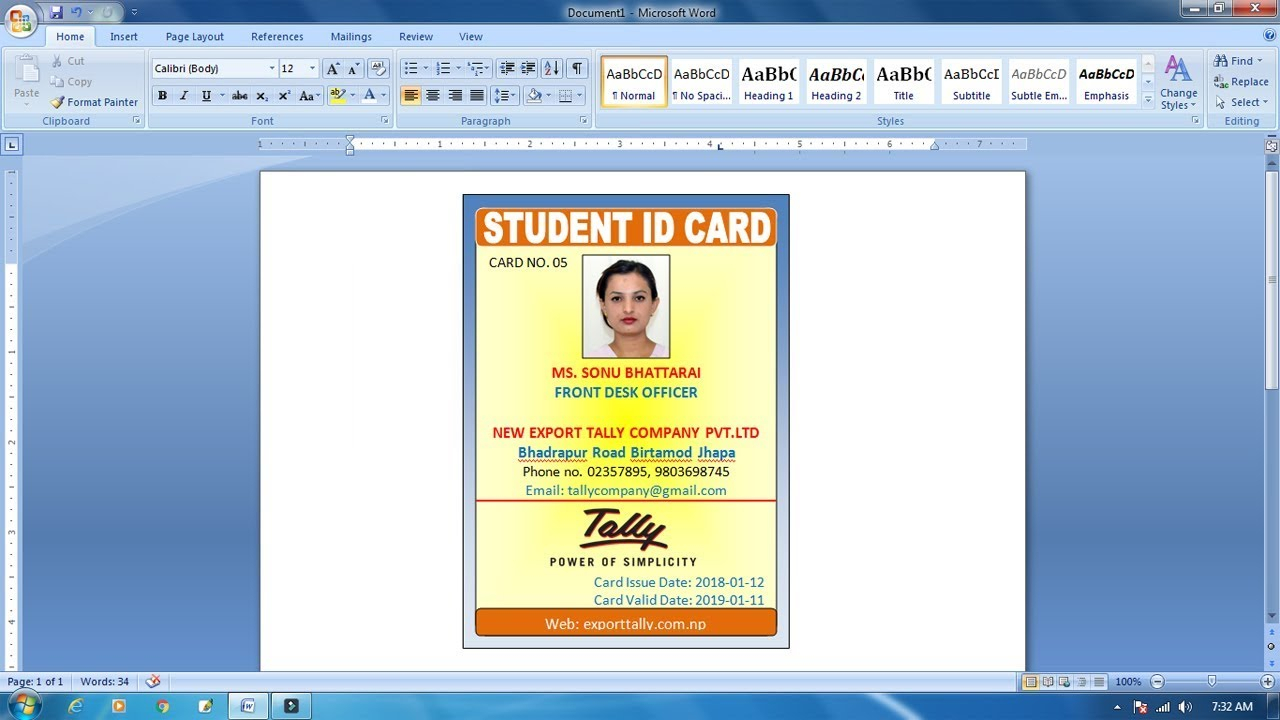 How To Make Id Card Design In Ms Word 2018 (Advance Id Card Design) Intended For Id Card Template For Microsoft Word