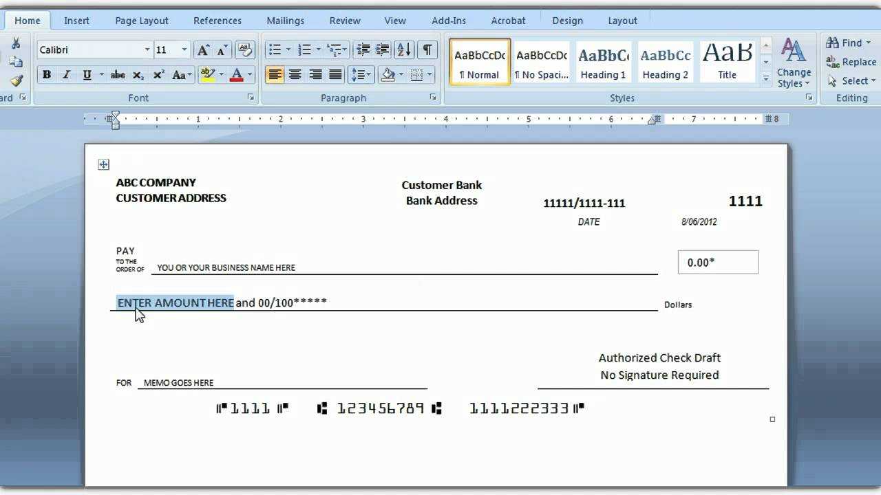 How To Print A Check Draft Template Inside Personal Check Template Word 2003