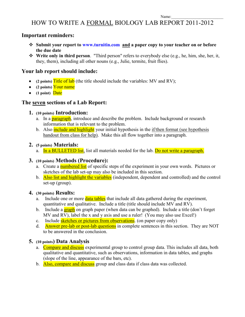 How To Write A Biology Lab Report Within Biology Lab Report Template