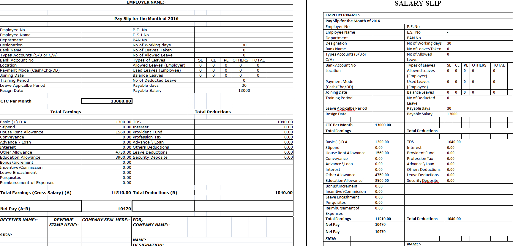 Hr Template Payroll Xls | Sample Customer Service Resume For Blank Payslip Template