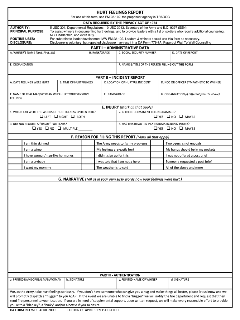 Hurt Feelings Report - Fill Online, Printable, Fillable Intended For Hurt Feelings Report Template