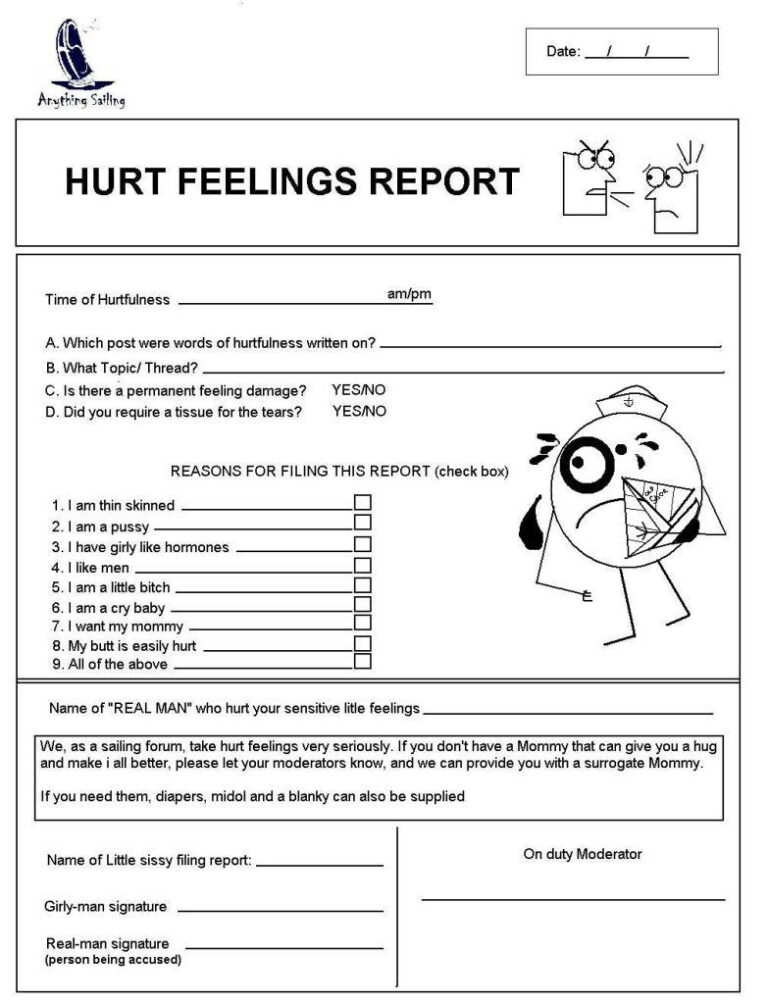 Hurt Feelings Report Template Gotemplates intended for Hurt Feelings