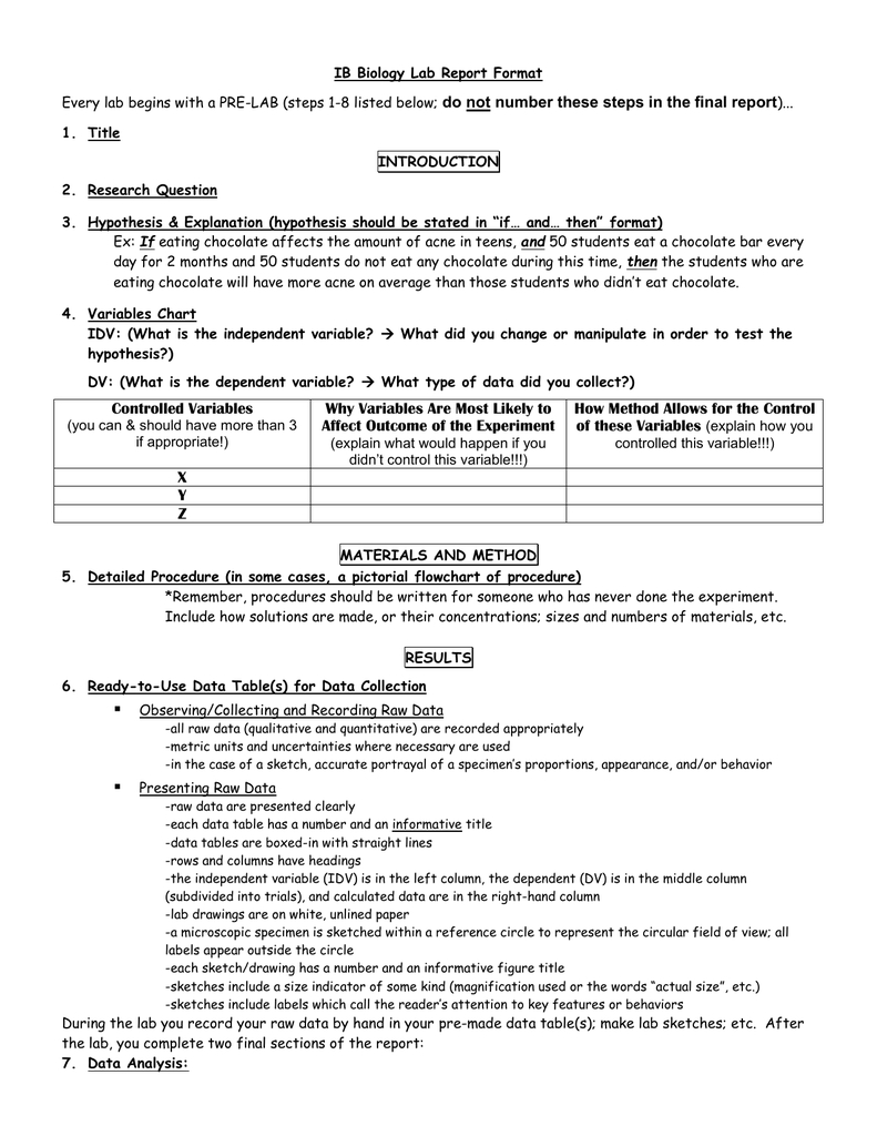 Ib Biology Lab Report Format Regarding Biology Lab Report Template