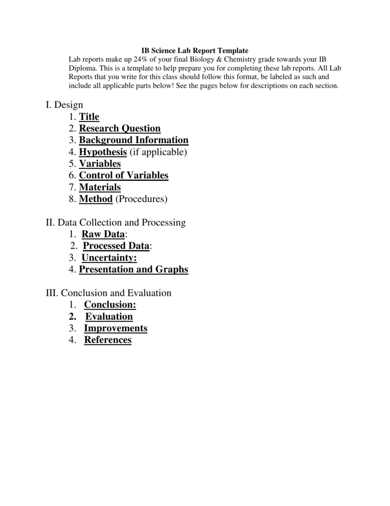 Ib Biology Lab Report Template With Regard To Section 7 Report Template
