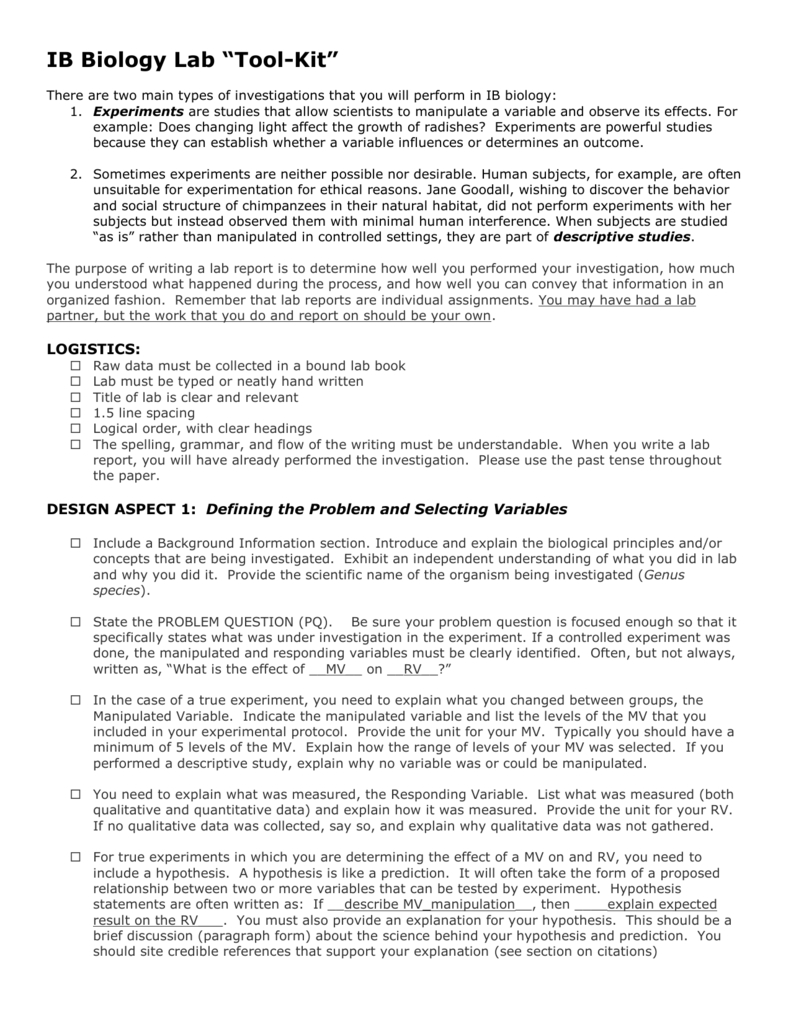 Ib Biology Lab “Tool Kit” Inside Ib Lab Report Template