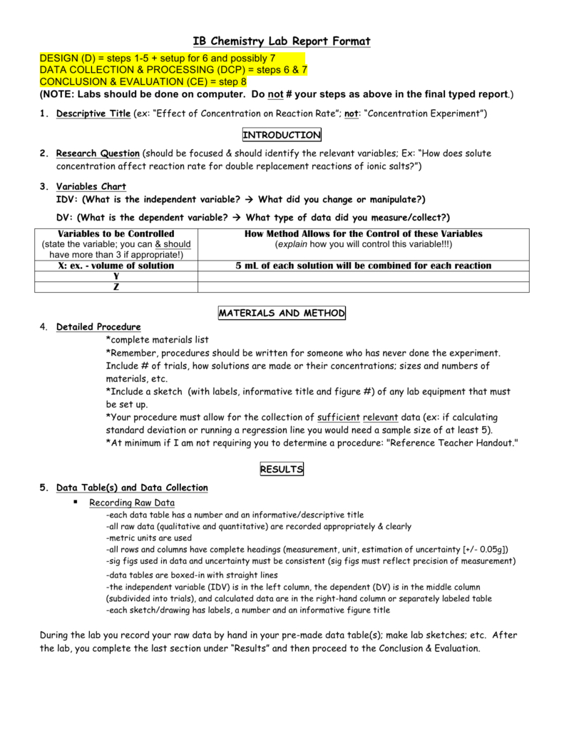 Ib Chemistry Lab Report Format In Lab Report Template Chemistry