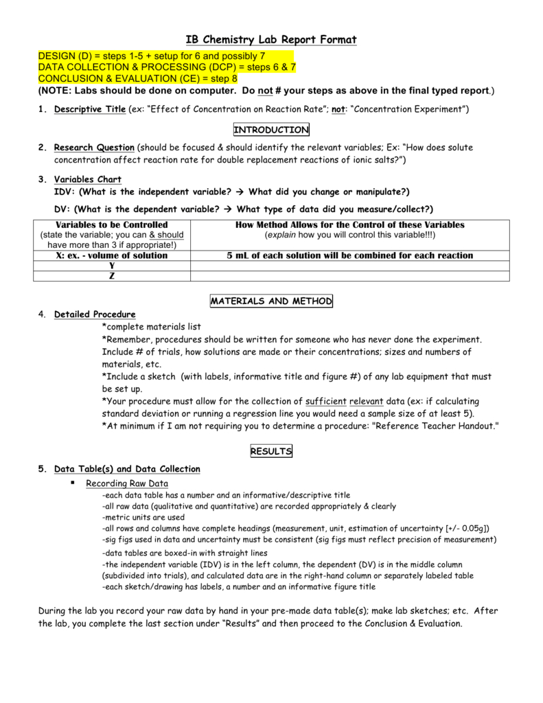 Ib Chemistry Lab Report Format Inside Ib Lab Report Template