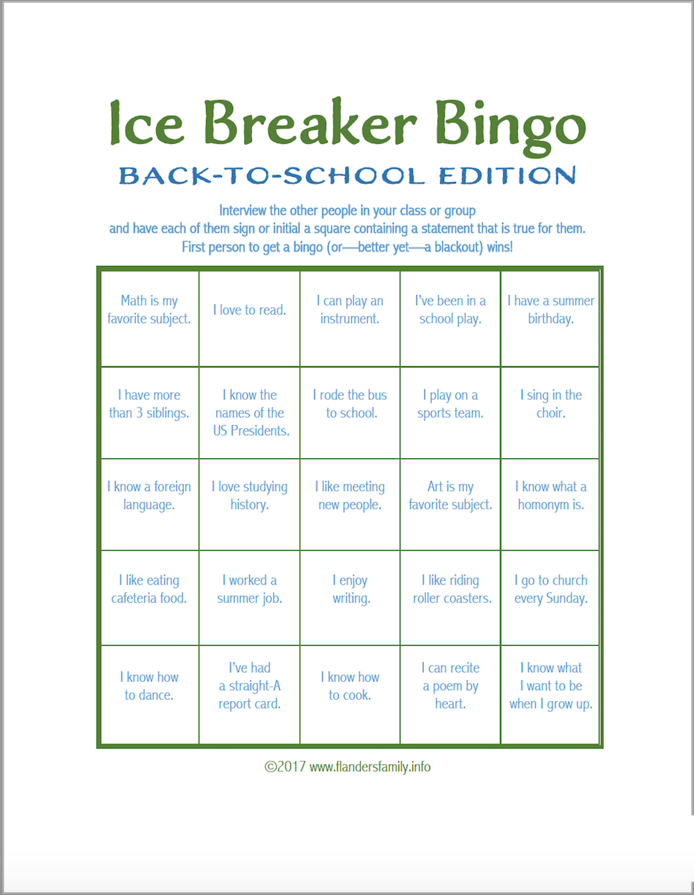 Ice Breaker Bingo: Back To School Version – Flanders Family Within Ice Breaker Bingo Card Template