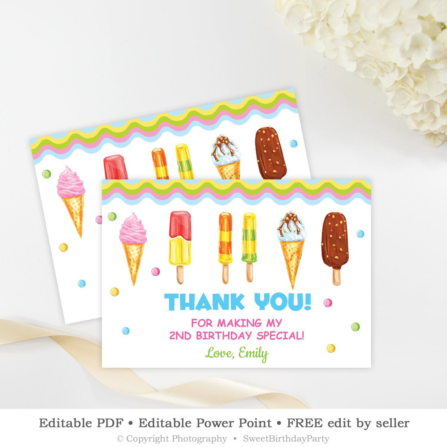 Ice Cream Thank You Card Printable, Editable Scoop Birthday Intended For Powerpoint Thank You Card Template