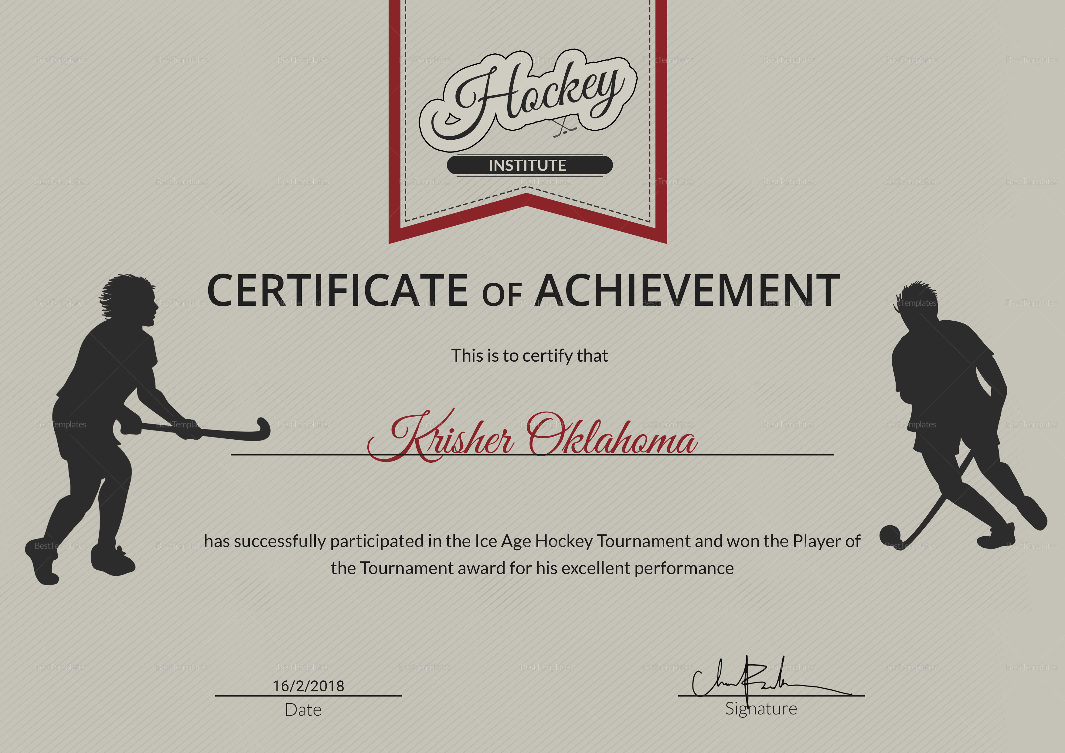 Ice Hockey Achievement Certificate Template Intended For Hockey Certificate Templates