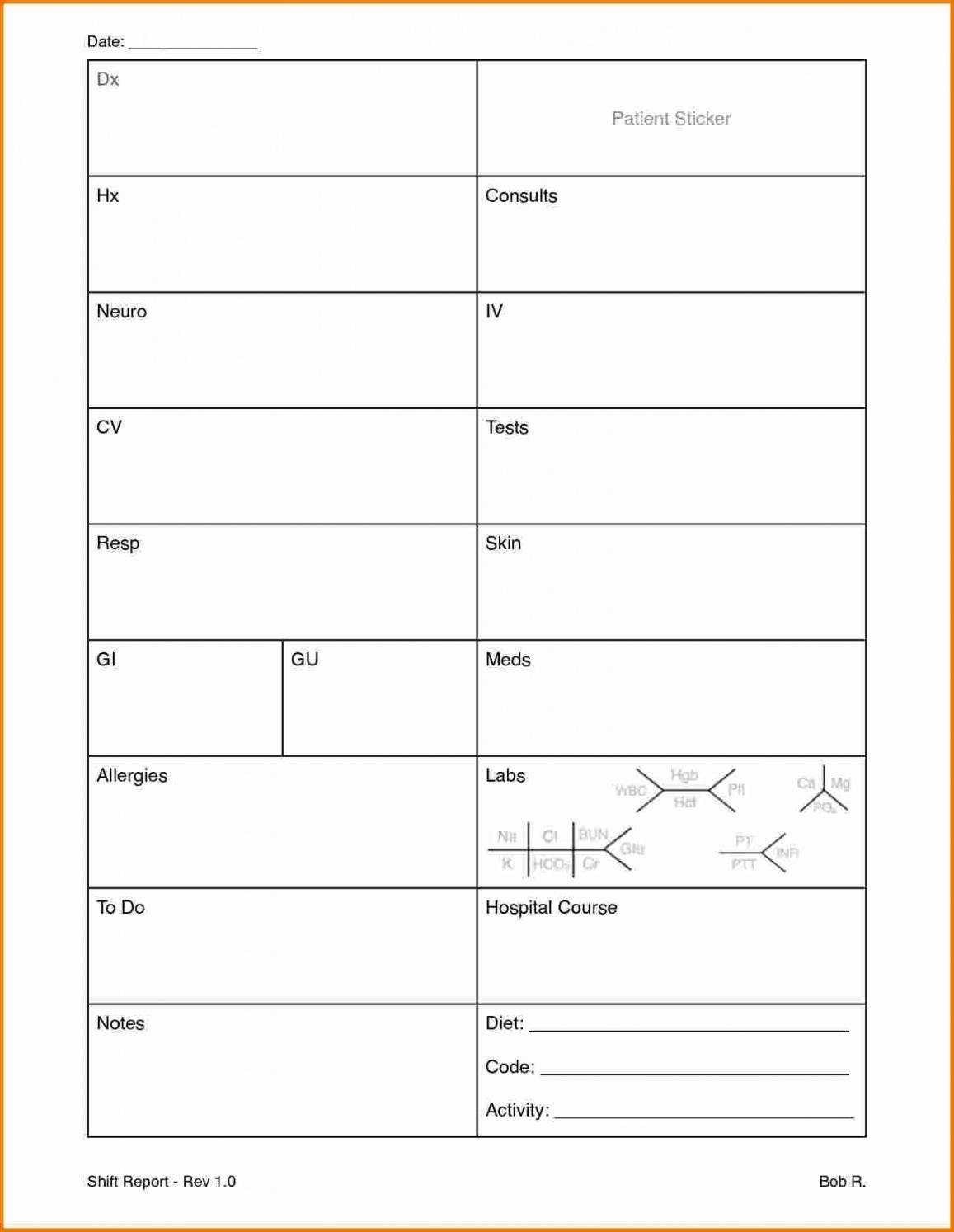 Icu Nursing Report Sheet Template Pertaining To Nurse Report Sheet Templates