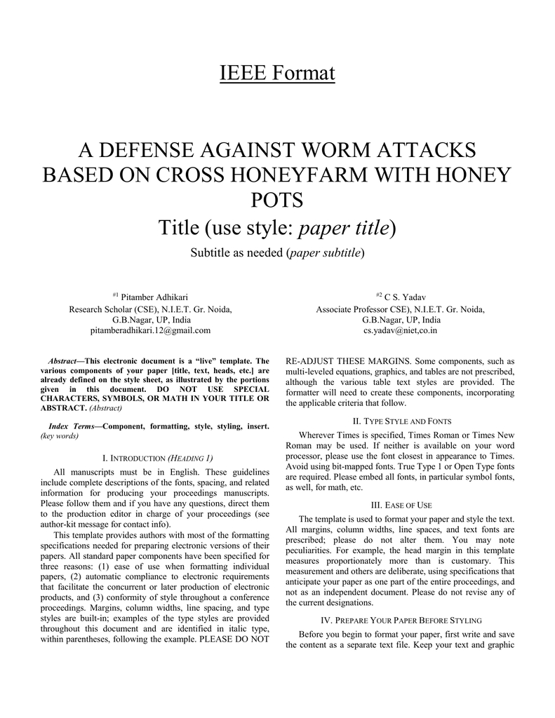 Ieee Format – Paper Template For Research / Review Paper Intended For Template For Ieee Paper Format In Word