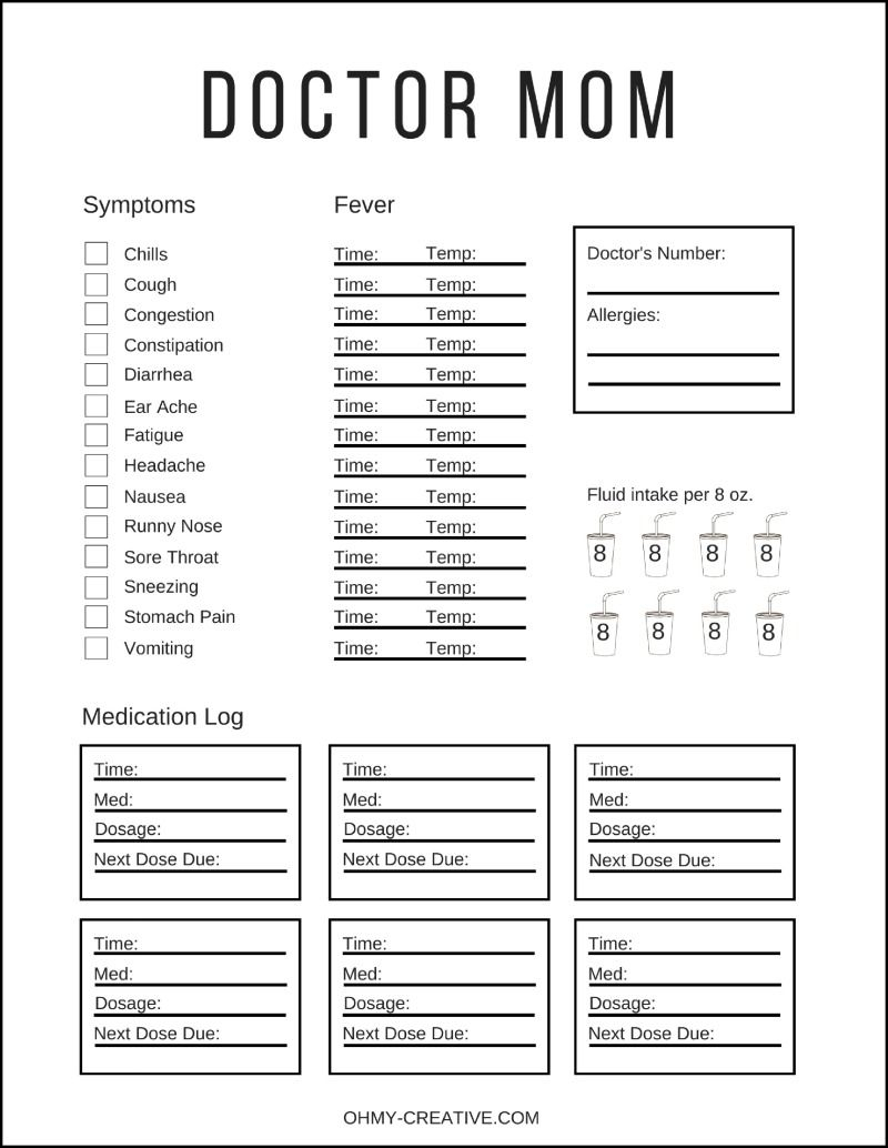 Illness Symptom Tracker Free Printable | Free Printables For Medical Appointment Card Template Free