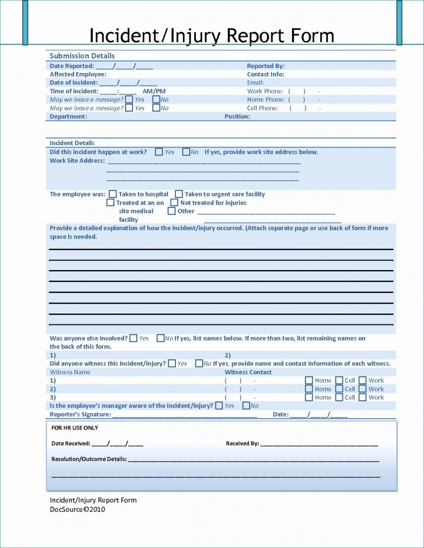 Impressive Accident Reporting Form Template Ideas School Intended For Injury Report Form Template