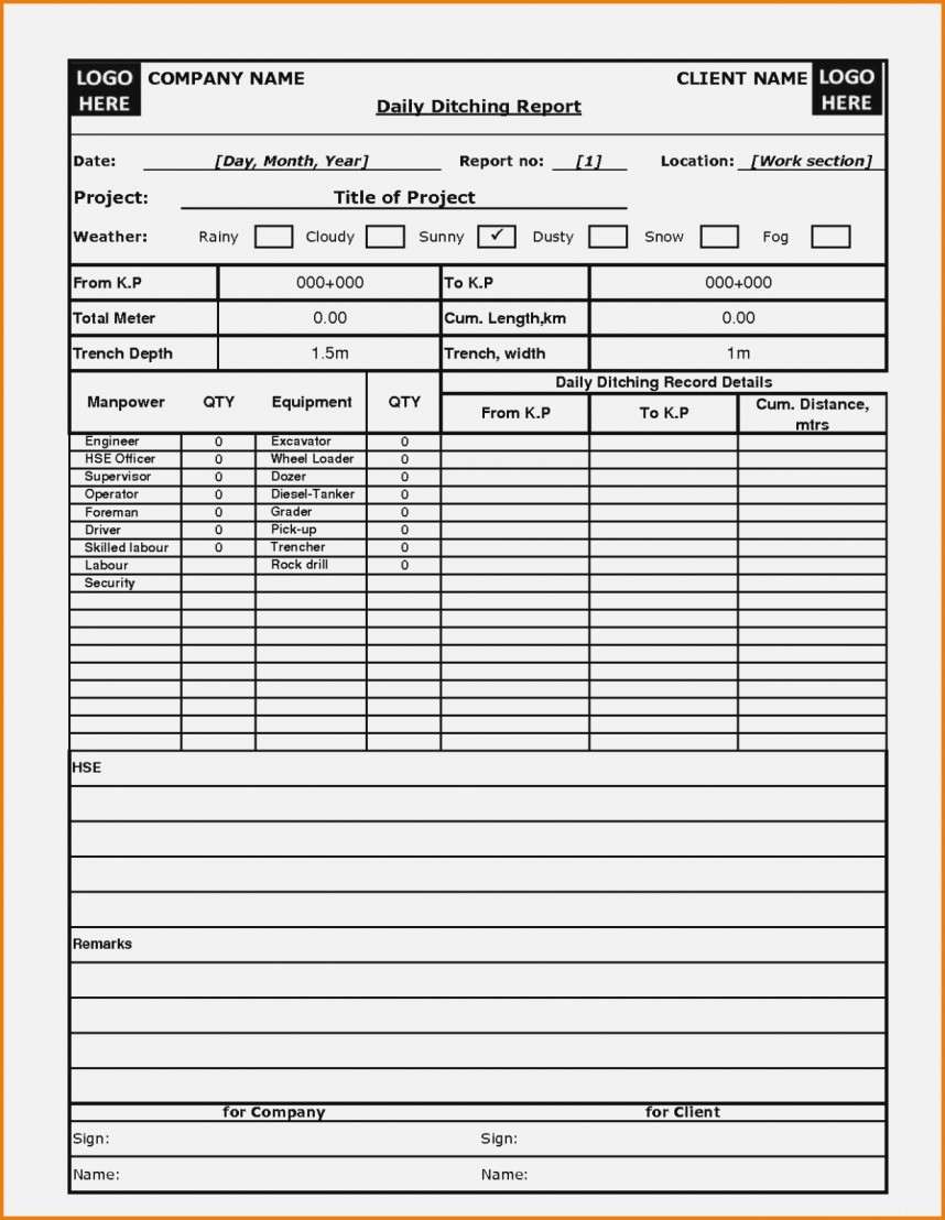 Impressive Construction Daily Report Template Ideas Sample Throughout Daily Site Report Template