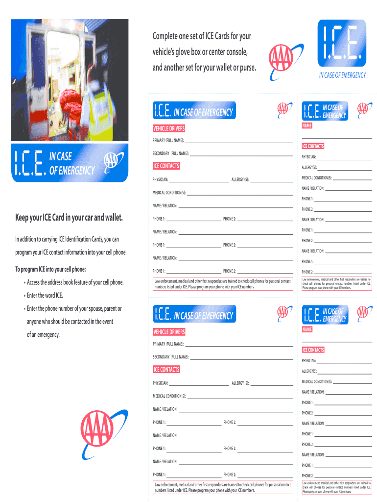 In Case Of Emergency Card Printable – Fill Online, Printable Pertaining To In Case Of Emergency Card Template