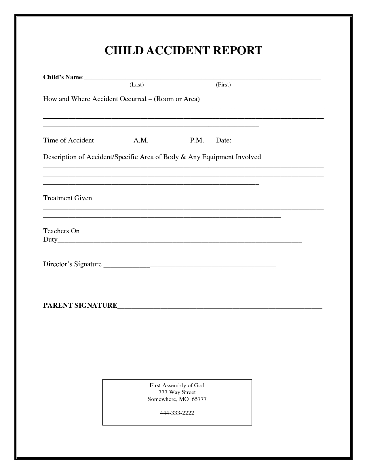 Incident Report Form Child Care | Child Accident Report With Regard To School Incident Report Template