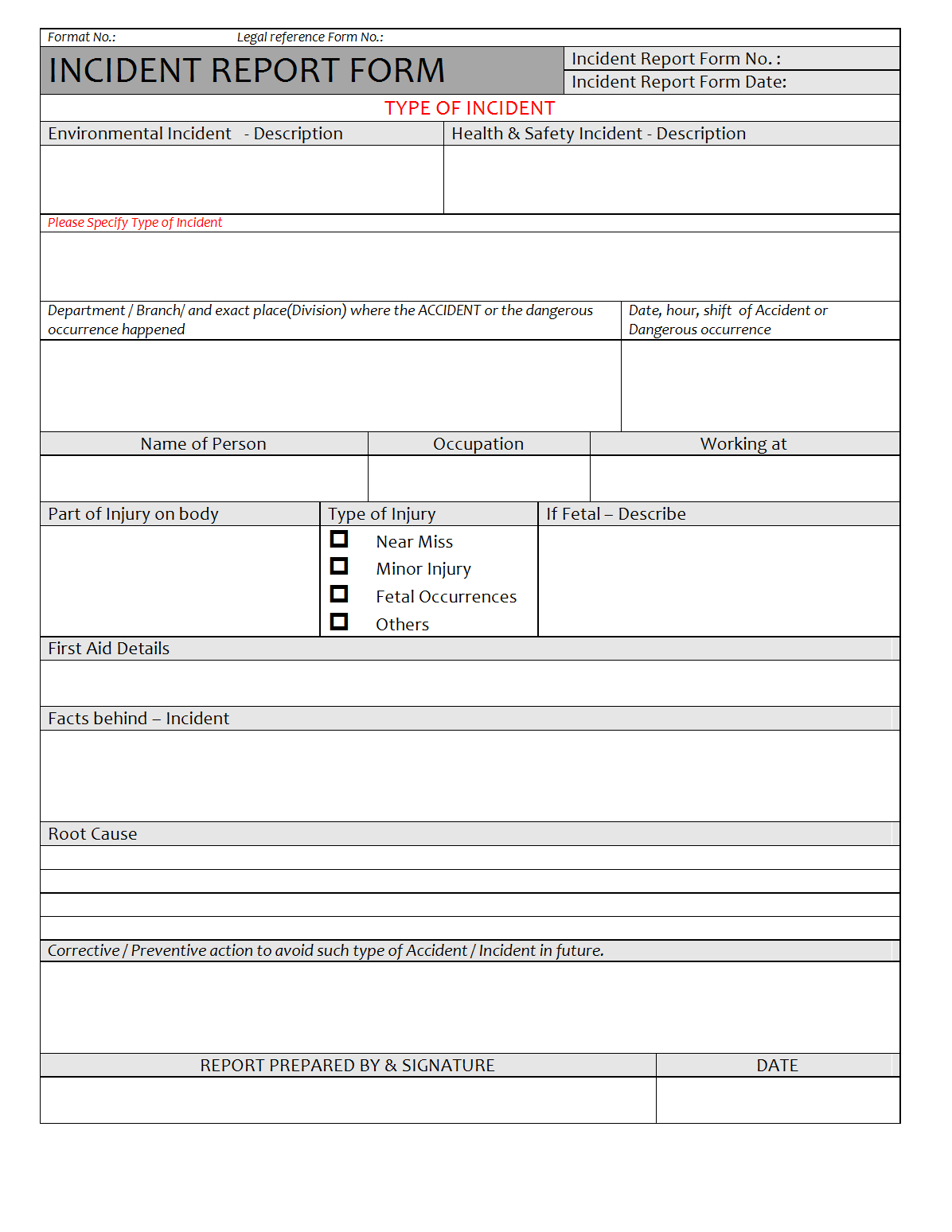 Incident Report Form – In It Major Incident Report Template
