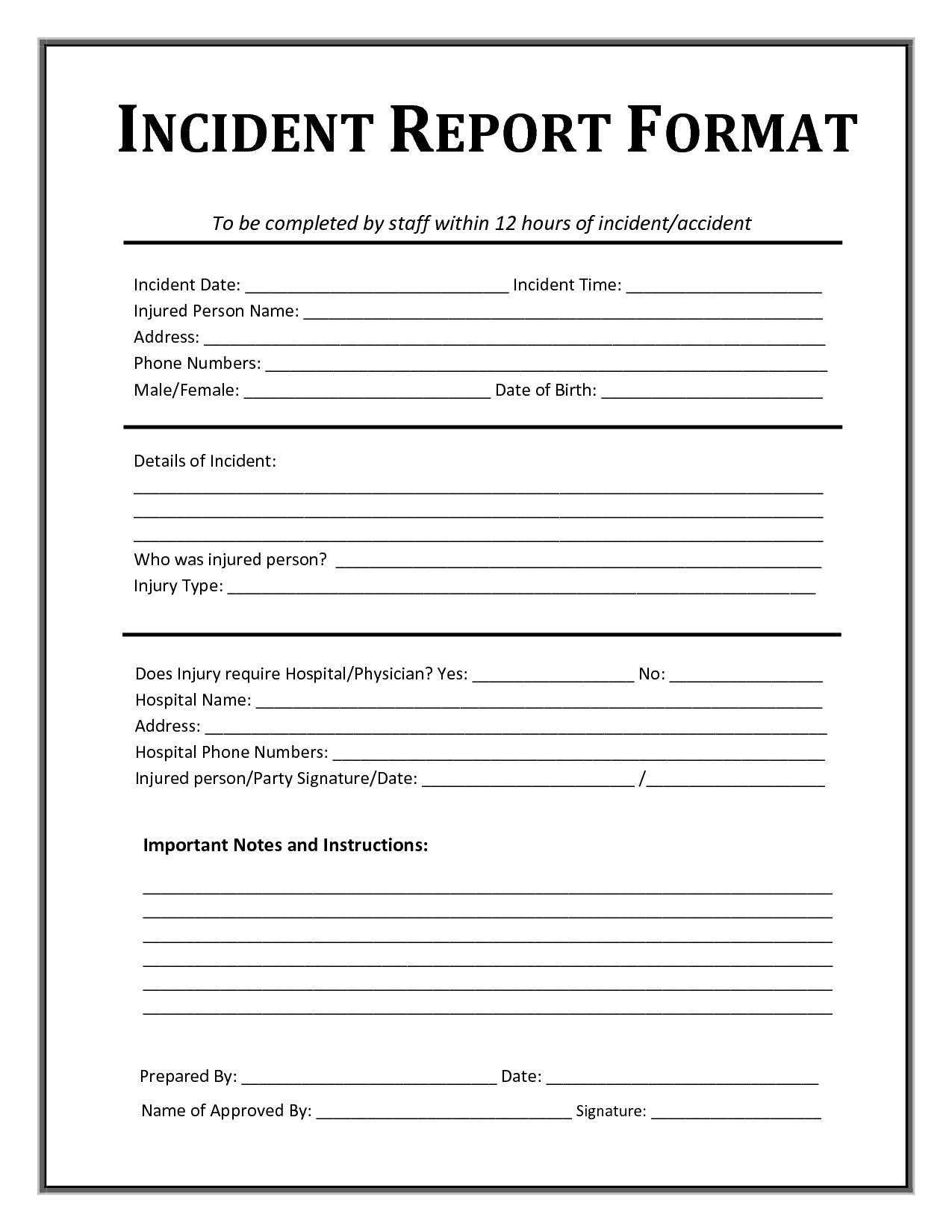 Incident Report Form Template | After School Sign In Pertaining To Customer Incident Report Form Template