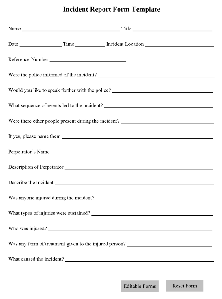 Customer Incident Report Form Template