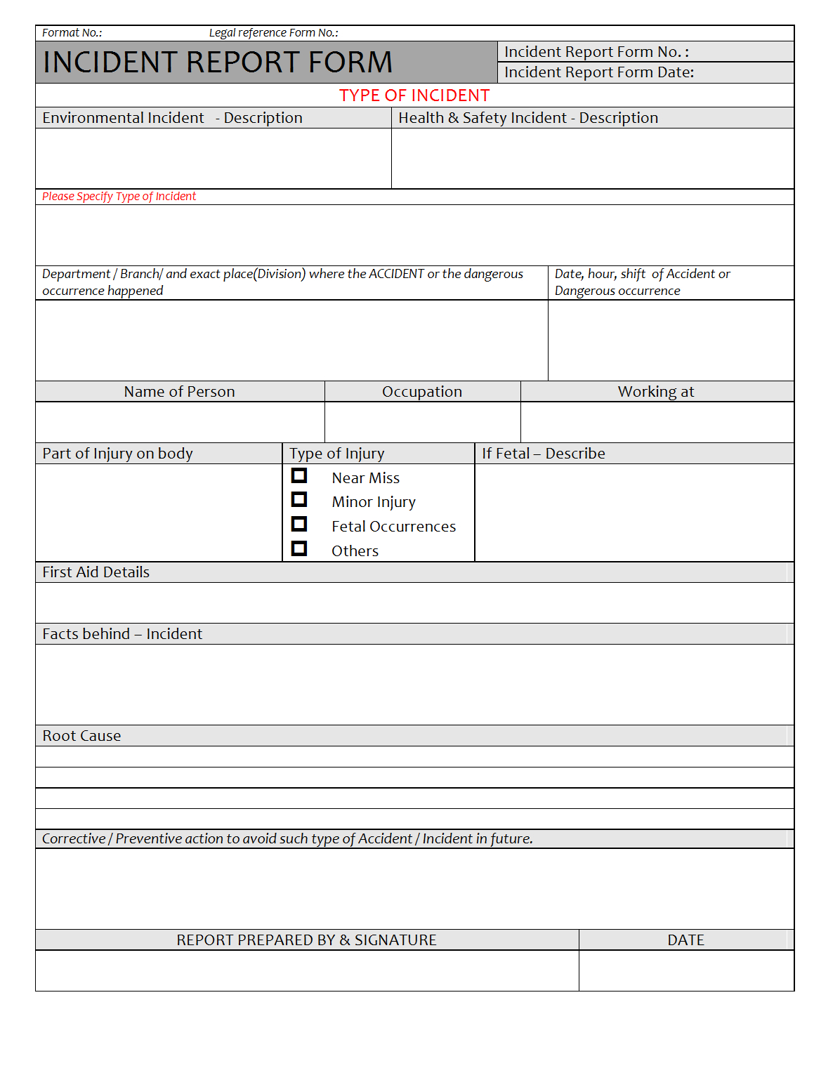 Incident Report Form – Throughout Hazard Incident Report Form Template