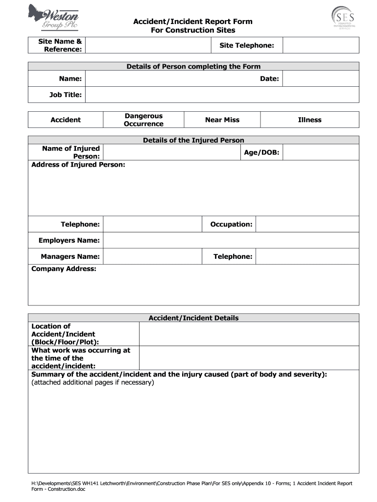 Incident Report Template – Fill Online, Printable, Fillable For Injury Report Form Template