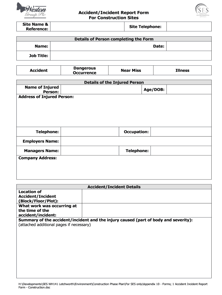 Incident Report Template – Fill Online, Printable, Fillable With Regard To Construction Accident Report Template