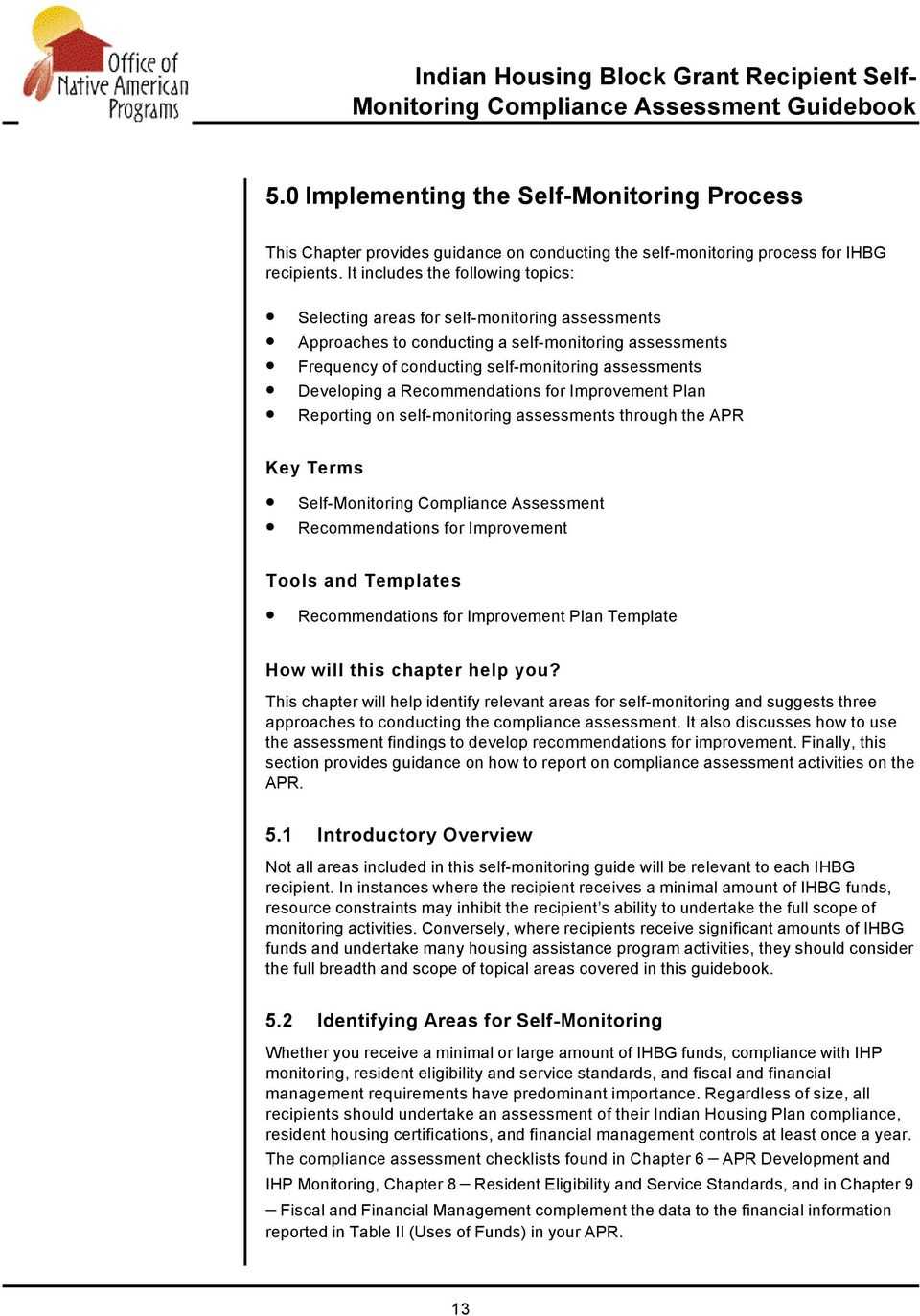 Indian Housing Block Grant Recipient Self  Monitoring Intended For Compliance Monitoring Report Template