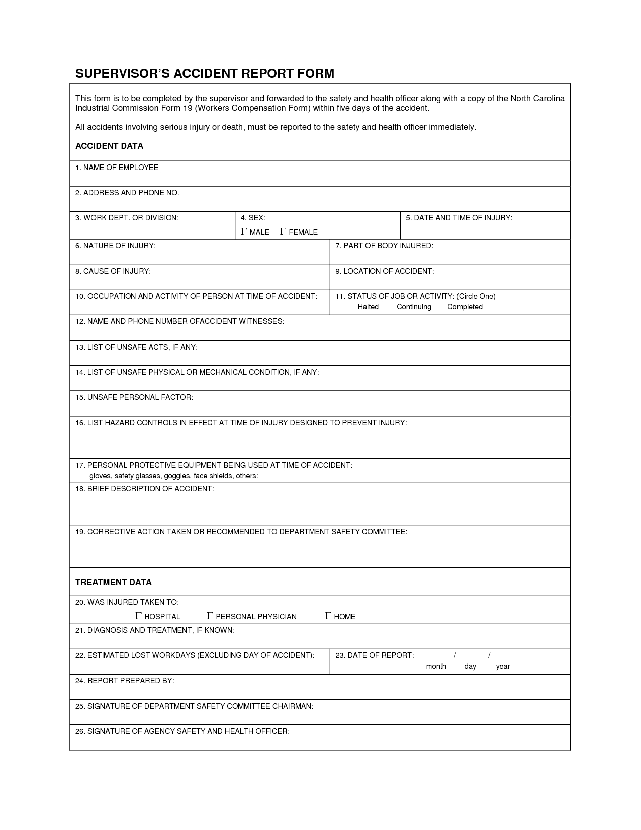 Industrial Accident Report Form Template | Supervisor's Intended For Injury Report Form Template