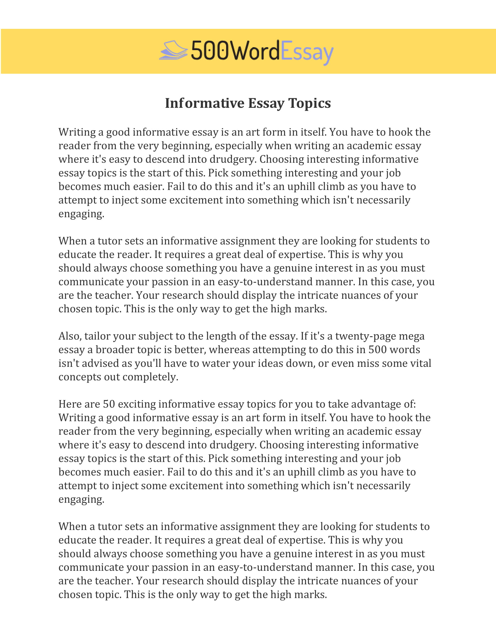 Informative Essay Examples, Samples, Outline To Write An A+ Throughout 500 Word Essay Template