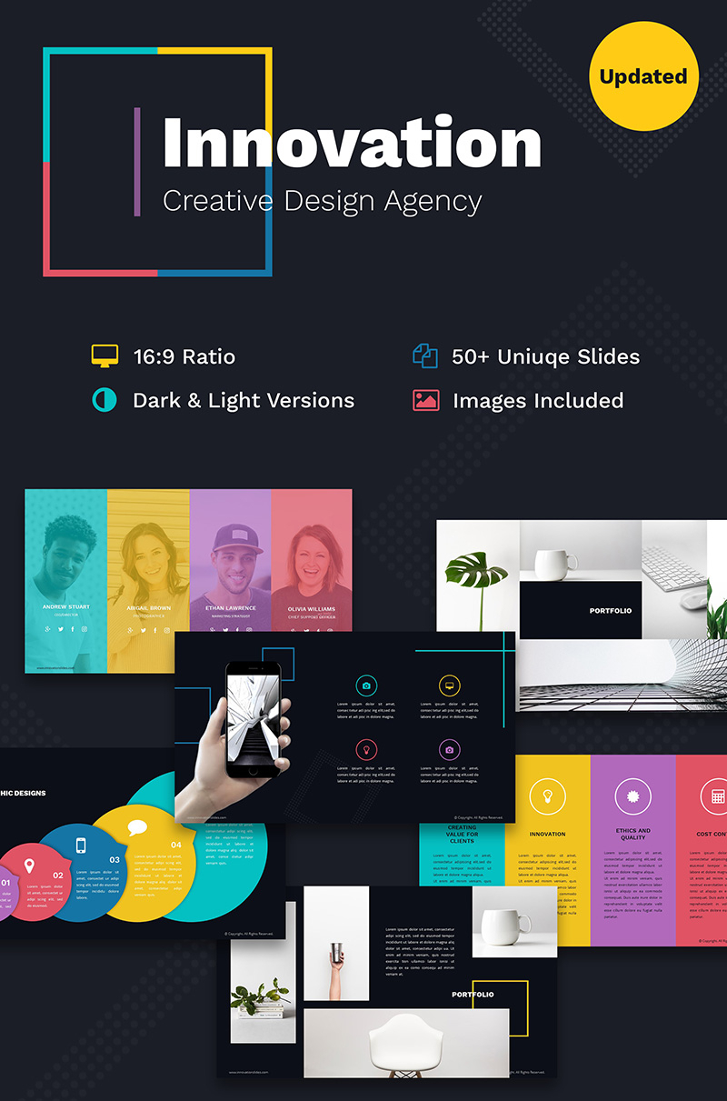Innovation Creative Ppt For Design Agency Powerpoint Template Throughout Biography Powerpoint Template