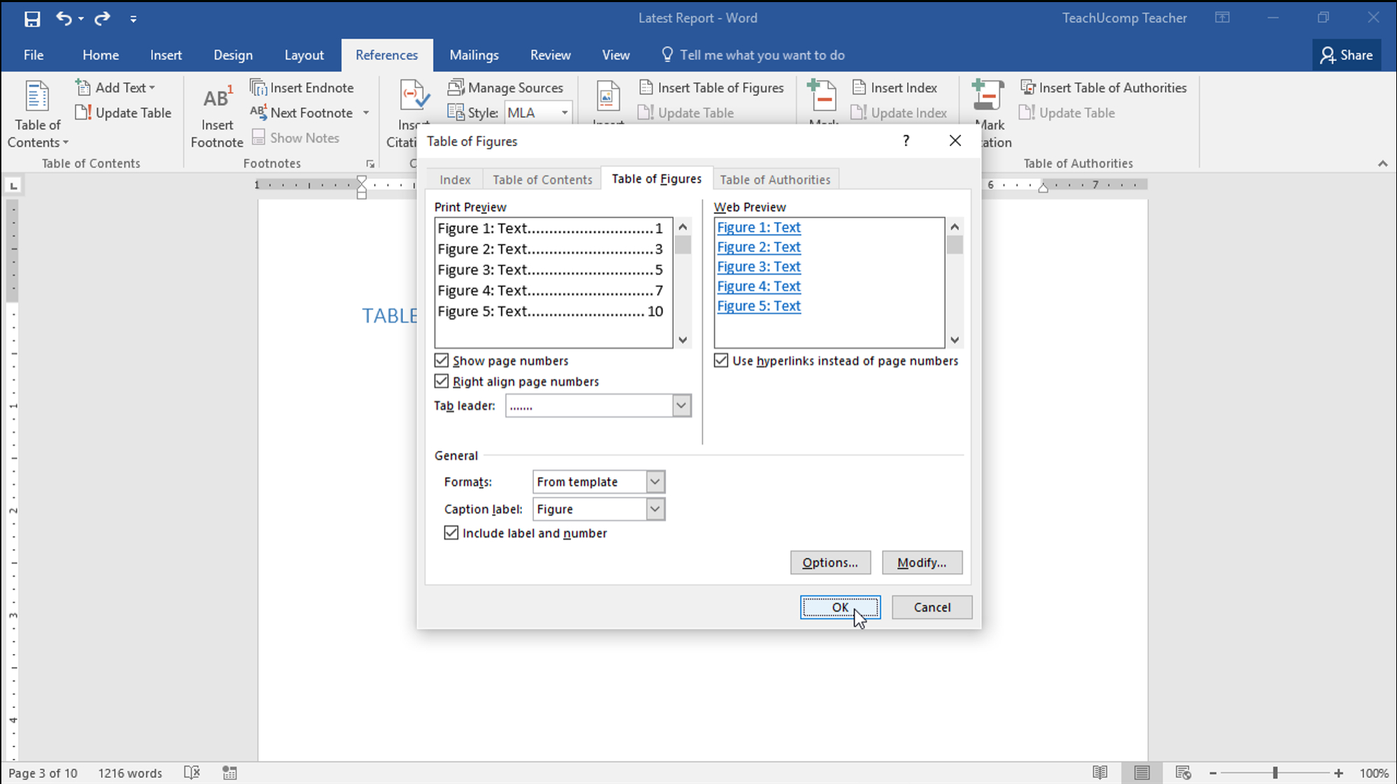 Insert A Table Of Figures In Word – Teachucomp, Inc. Intended For Word 2013 Table Of Contents Template