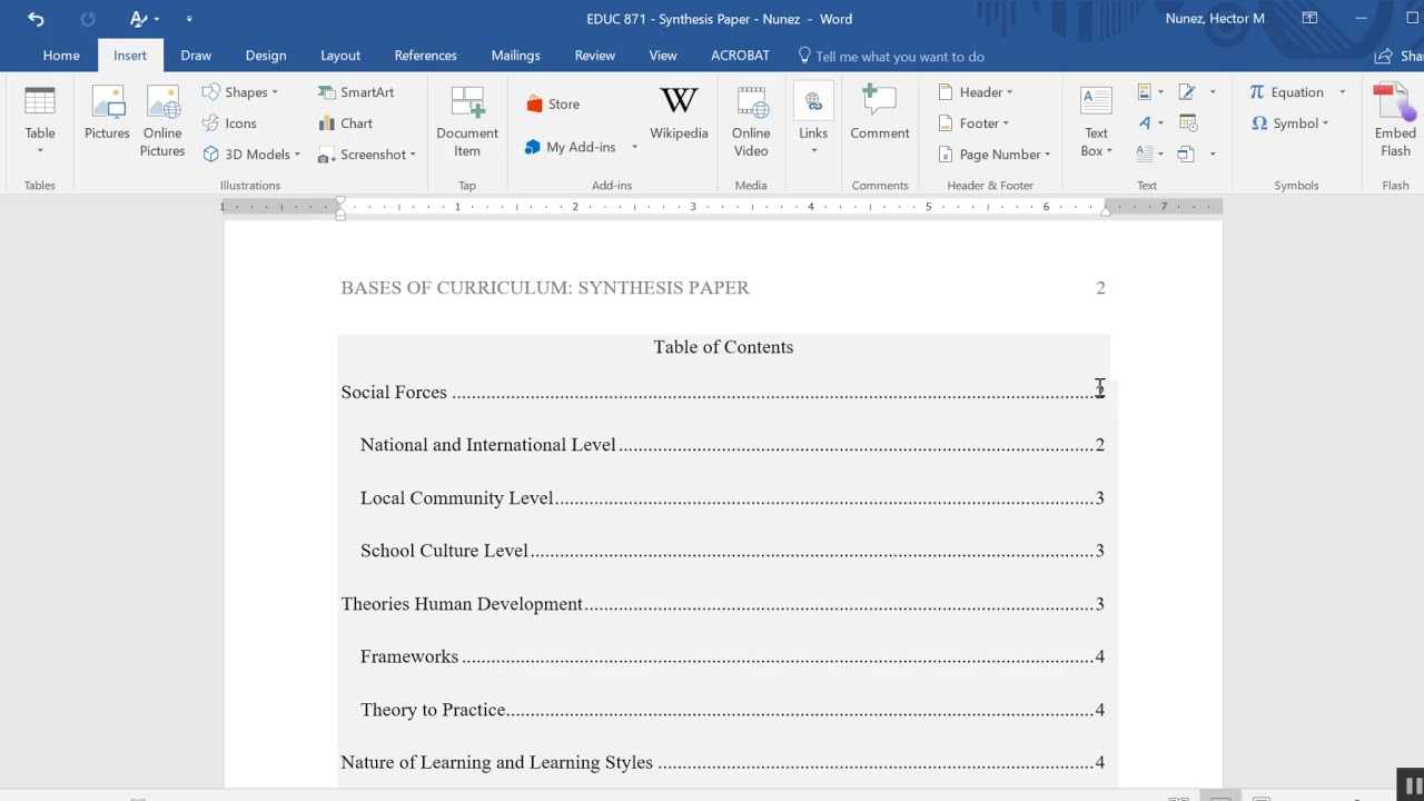 Inserting A Table Of Contents In An Apa Formatted Paper With Regard To Apa Table Template Word