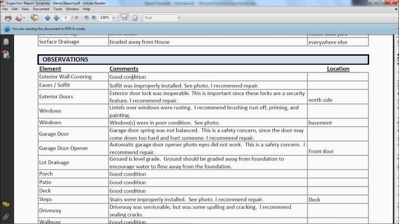 Inspection Report Template – Final Report In Drainage Report Template