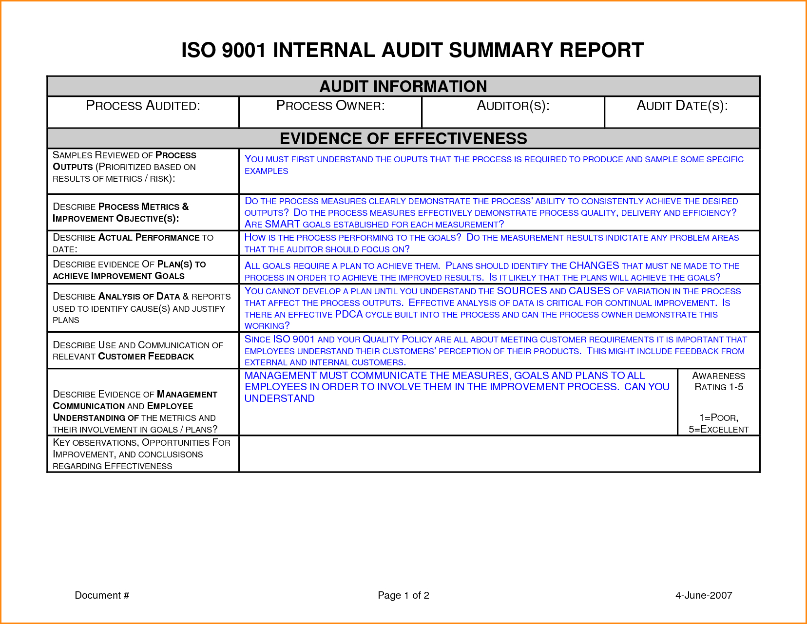 Internal Audit Report Template Iso 9001 12 Important Facts Within Internal Audit Report Template Iso 9001