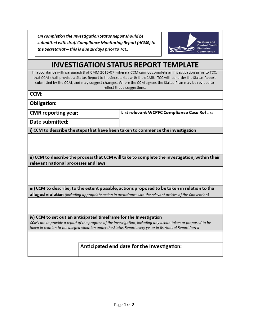 Investigation Status | Templates At Allbusinesstemplates In Compliance Monitoring Report Template