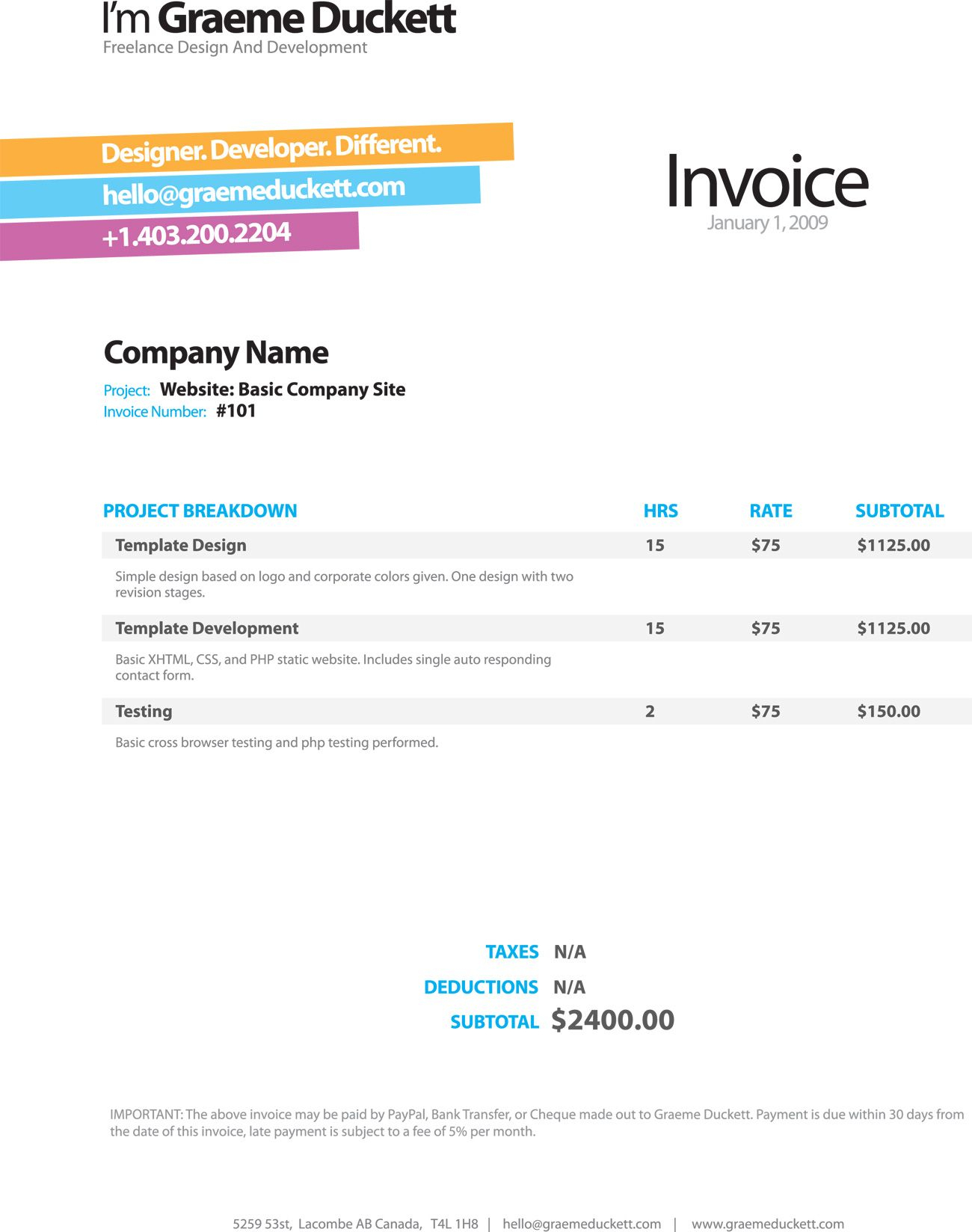 Invoice Like A Pro: Design Examples And Best Practices Inside Web Design Invoice Template Word
