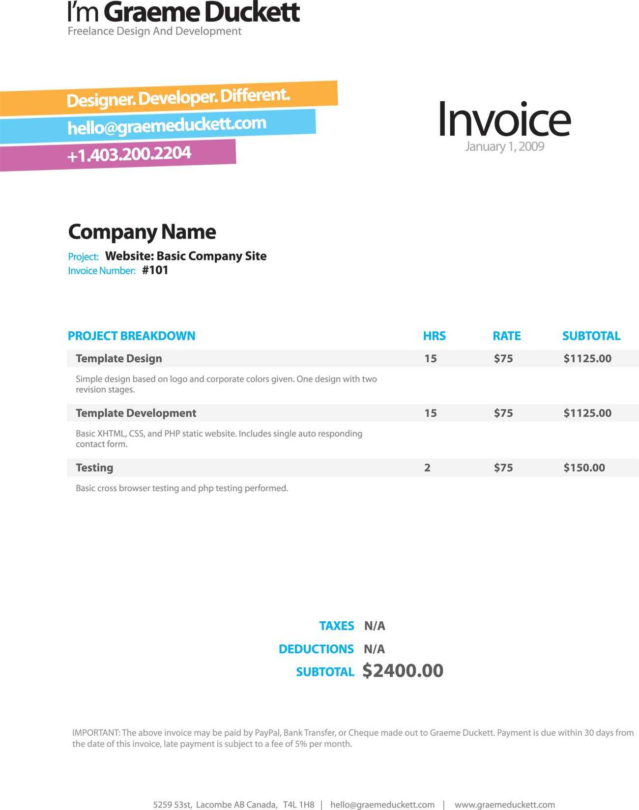 Invoice Like A Pro: Design Examples And Best Practices Inside Web Design Invoice Template Word