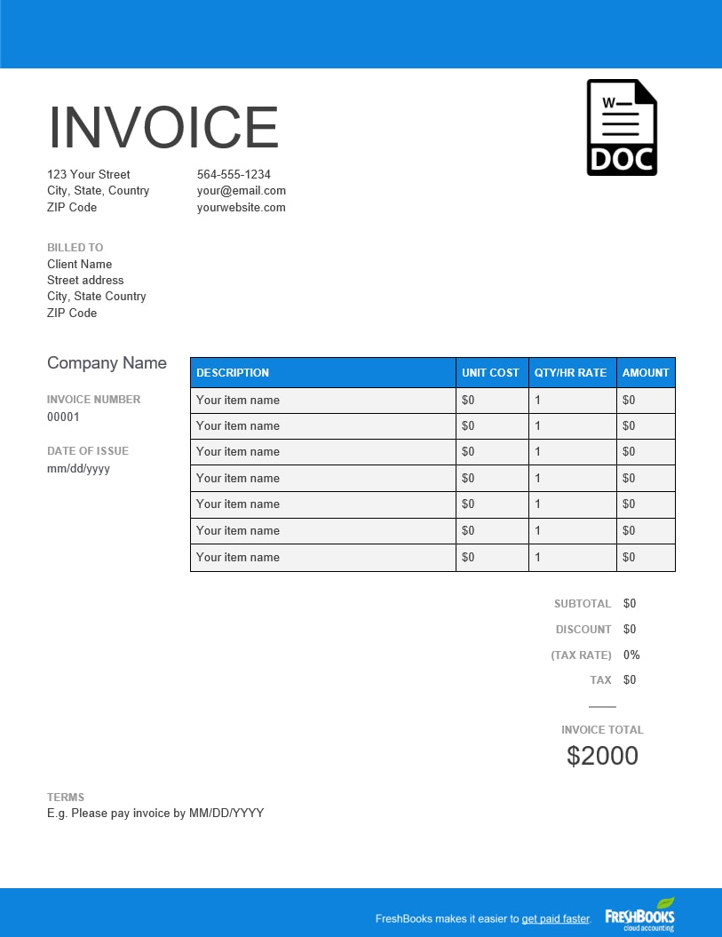 Invoice Template | Create And Send Free Invoices Instantly With Web Design Invoice Template Word