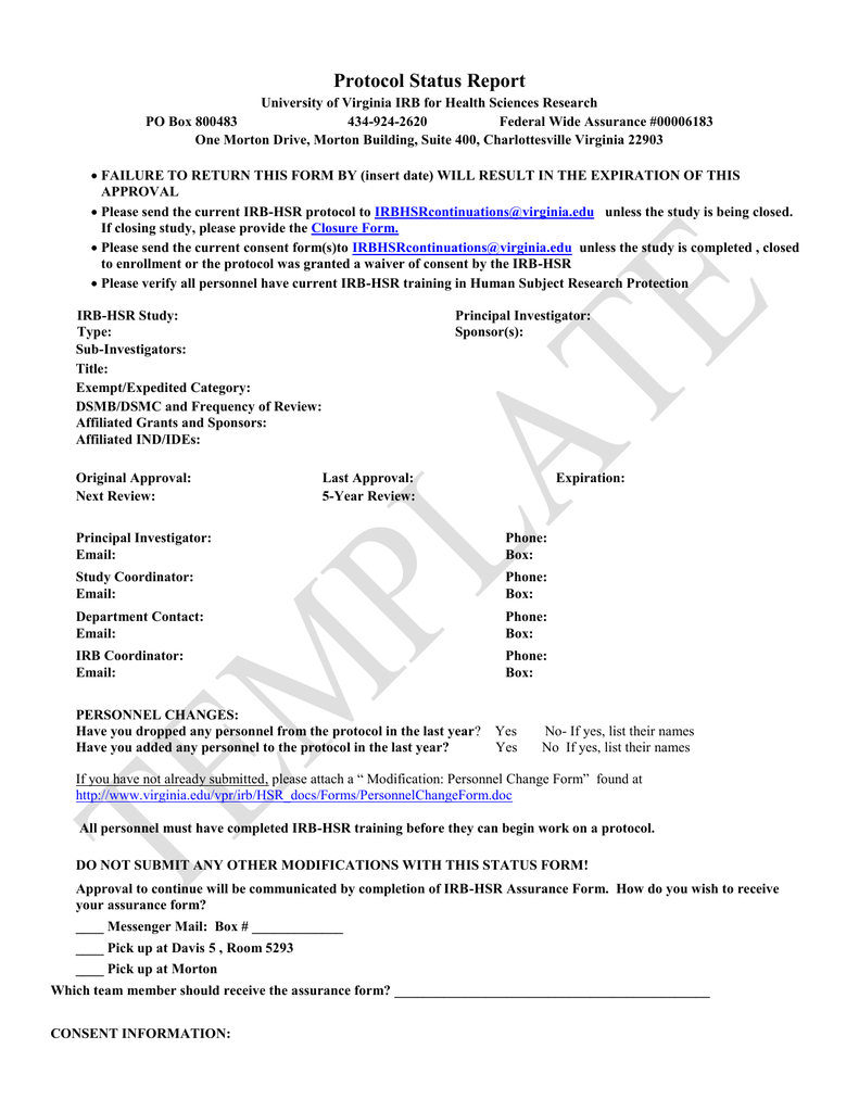 Irb Hsr Status Forms Templates In Dsmb Report Template