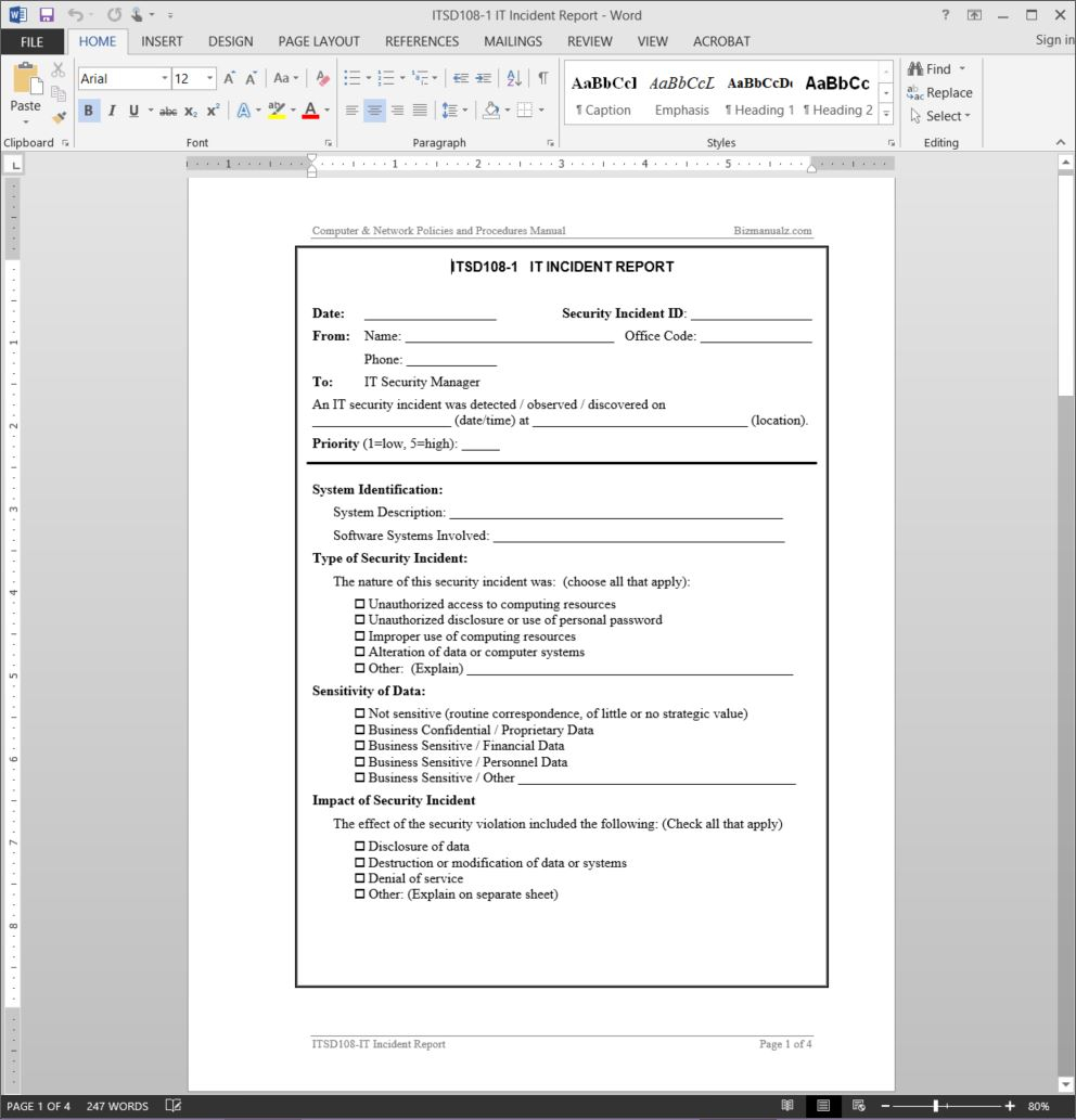 It Incident Report Template | Itsd108 1 Pertaining To Incident Report Template Itil