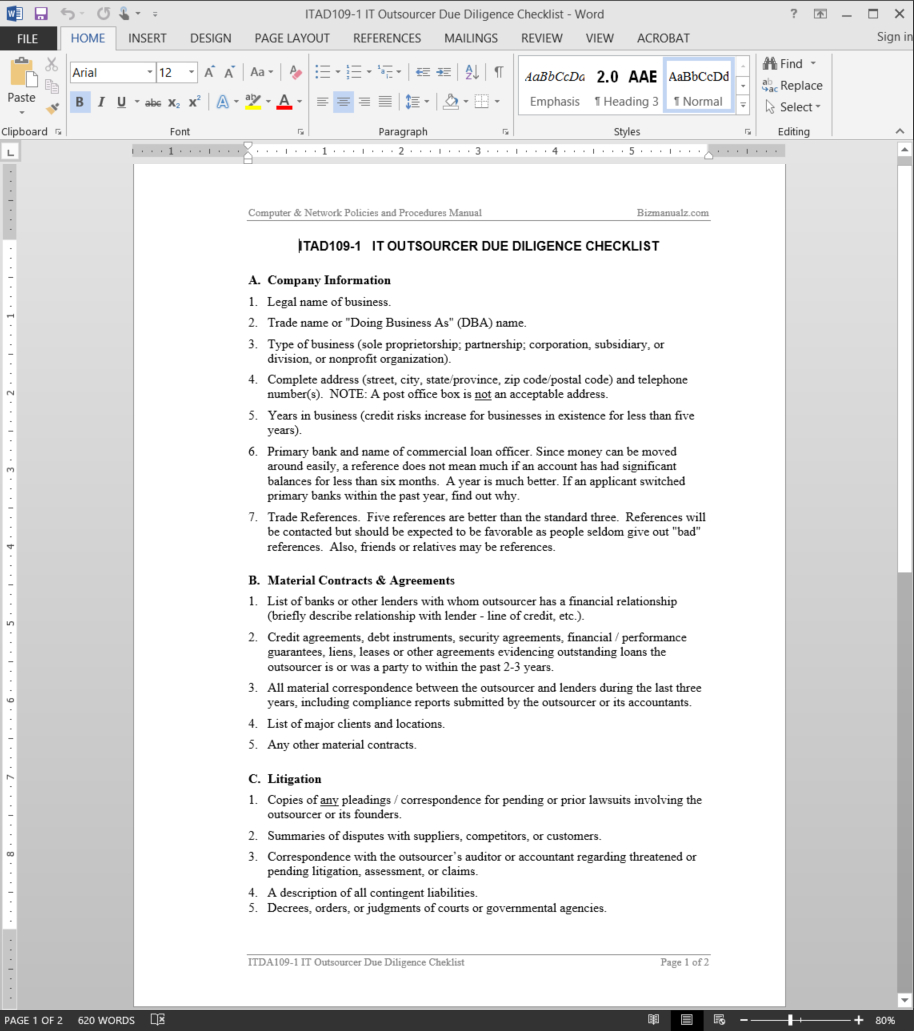 It Outsource Due Diligence Checklist Template | Itad109 1 Inside Vendor Due Diligence Report Template