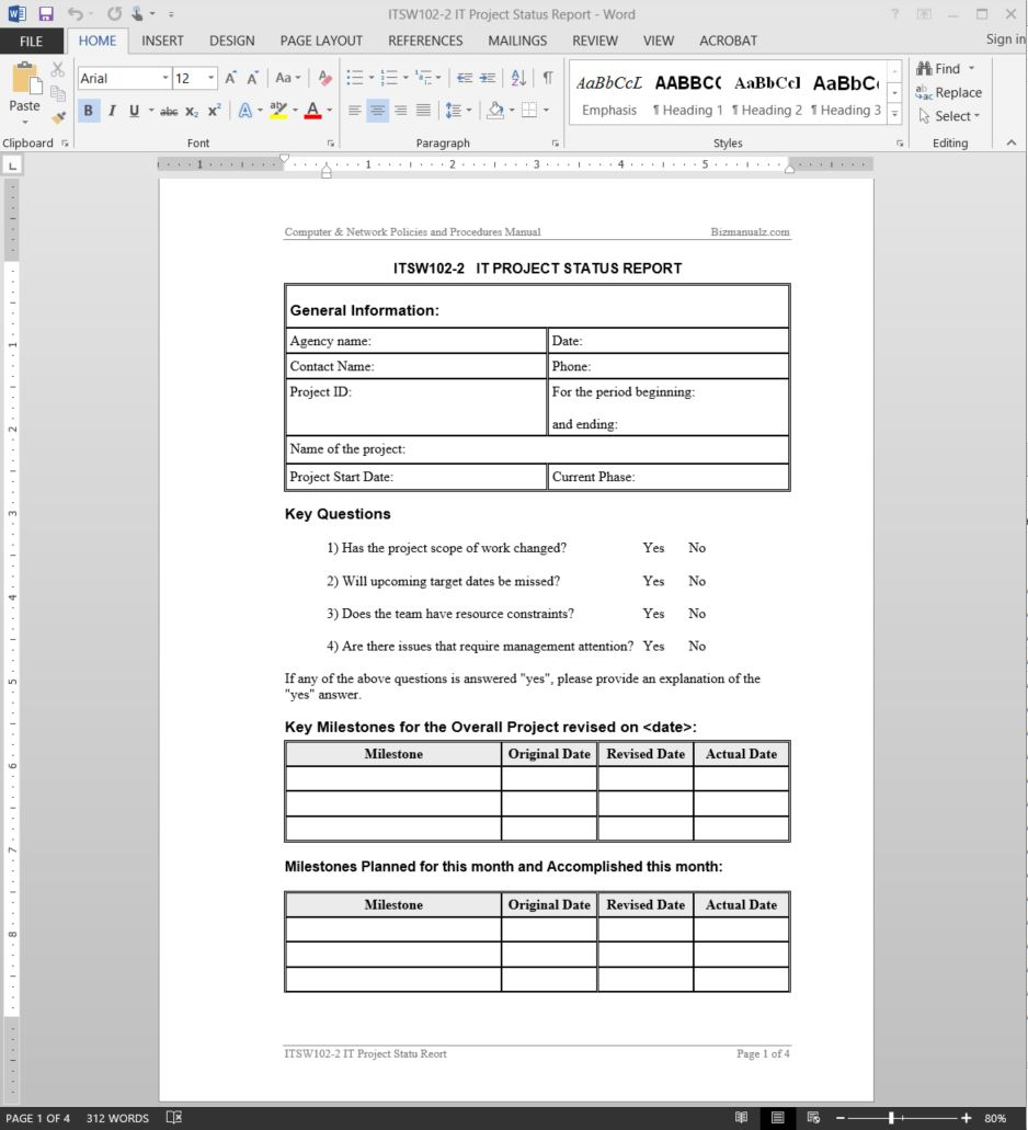 It Project Status Report Template | Itsw102 2 In Development Status Report Template