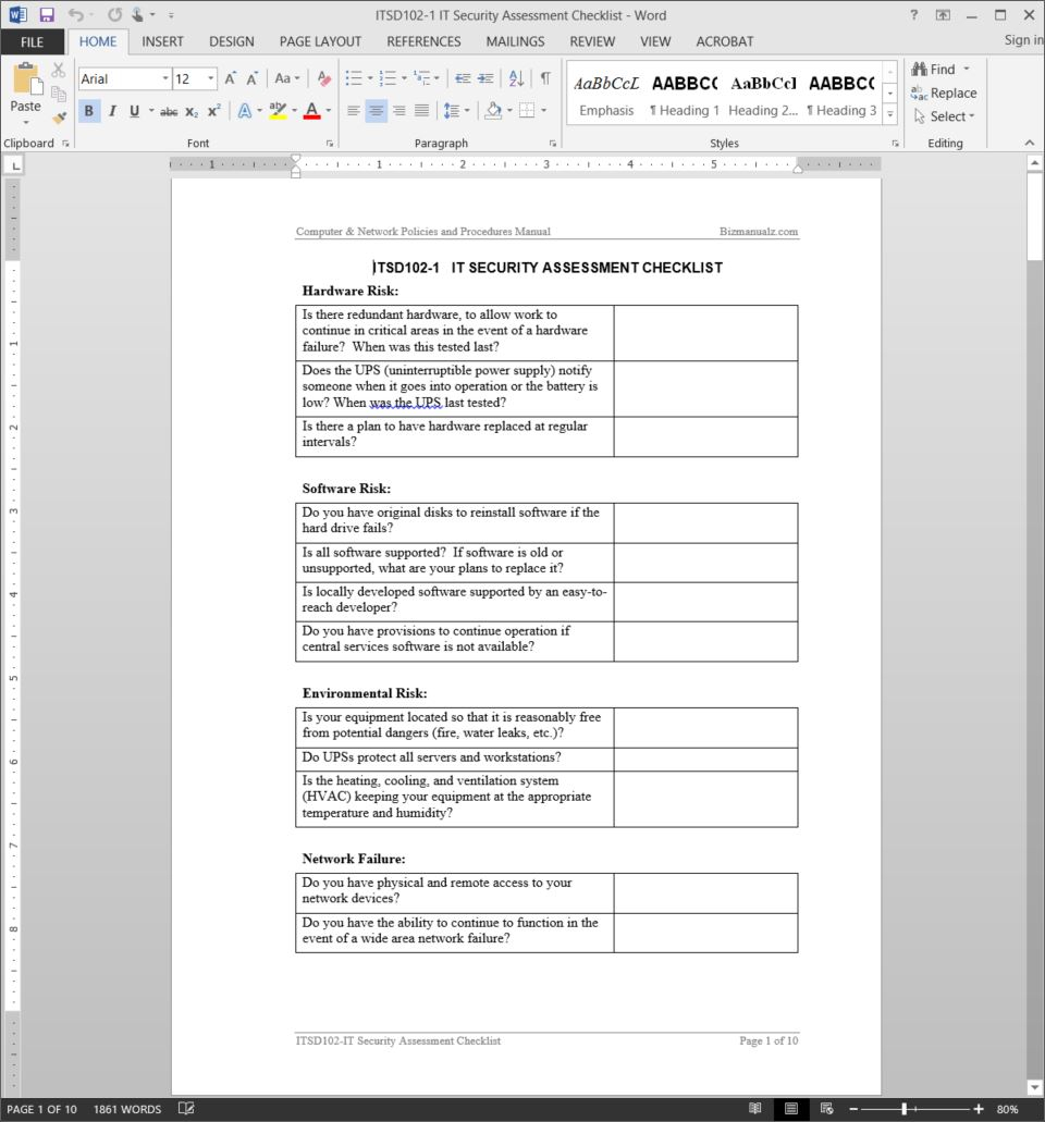 It Security Assessment Checklist Template | Itsd102 1 In Information Security Report Template