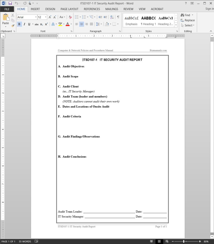 It Security Audit Report Template | Itsd107 1 For Template For Information Report
