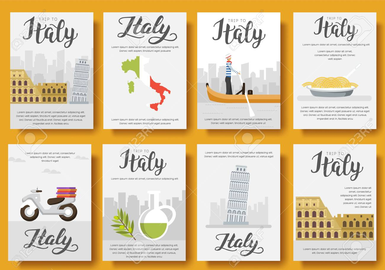 Italy Vector Brochure Cards Flat Set. Country Travel Template.. Regarding Country Brochure Template