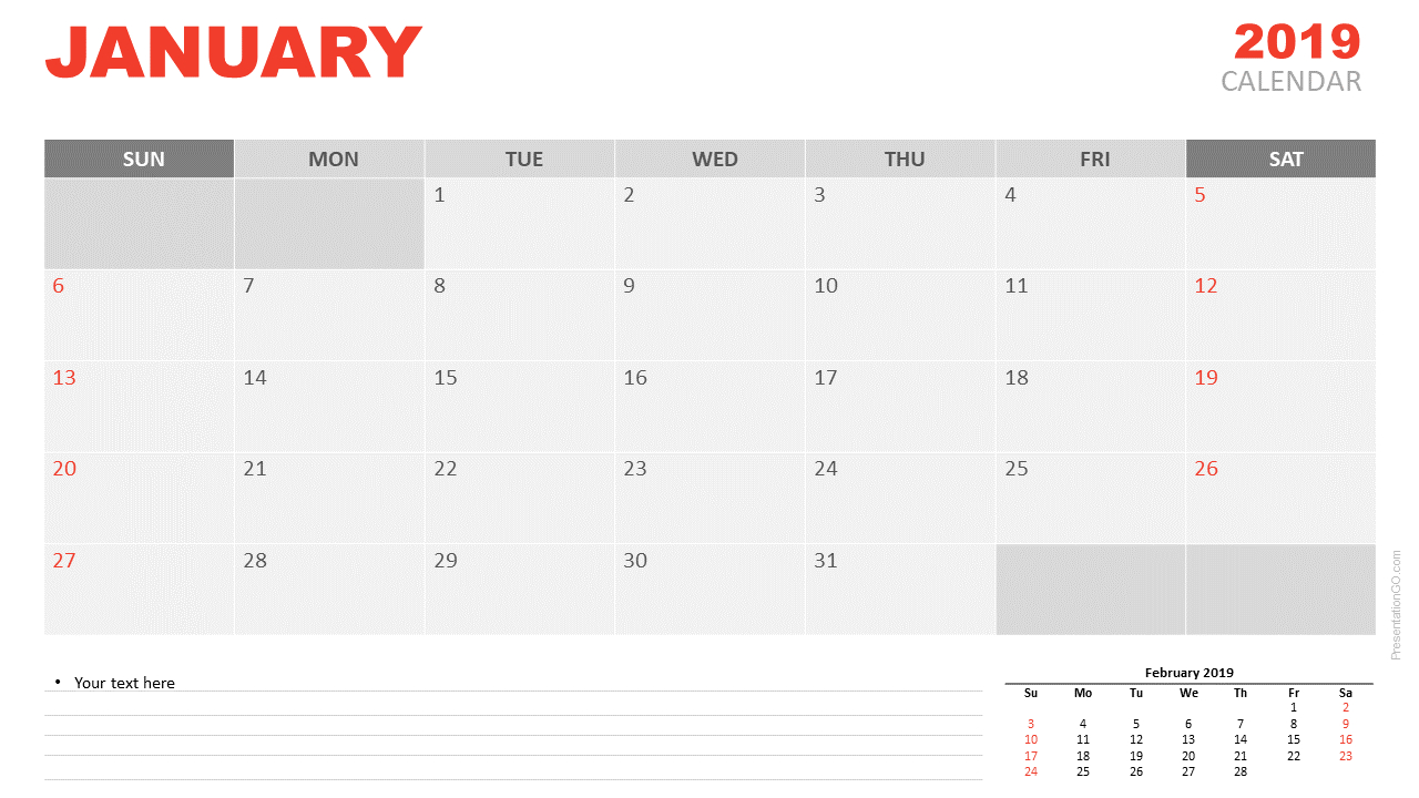 January 2019 Calendar For Powerpoint – Presentationgo For Microsoft Powerpoint Calendar Template